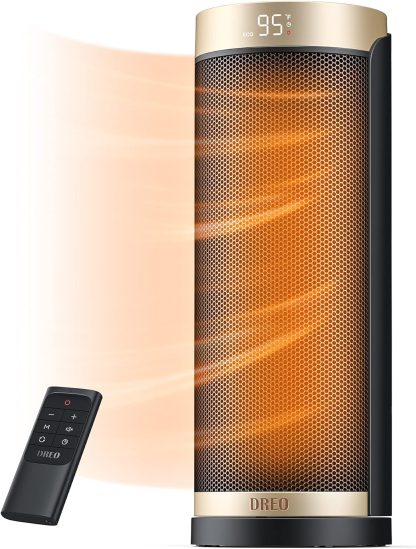 Dreo Space Heater, 1500W Electric Heaters for Indoor Use with Thermostat, 70° Oscillation, 8 Safety Protections, 5 Modes, Remote, 12H Timer, Quiet Portable Heater for Office, Bedroom, Large Room
