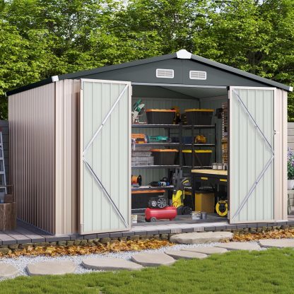 Aoxun 10 x 12 ft Outdoor Storage Shed with Double Hinged Door Utility Garden Shed
