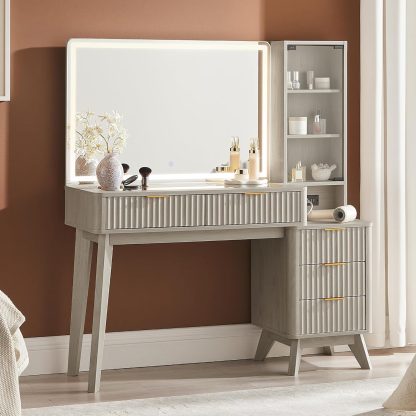 T4TREAM 48" Fluted Makeup Vanity Desk with Large 36" Mirror and Lights