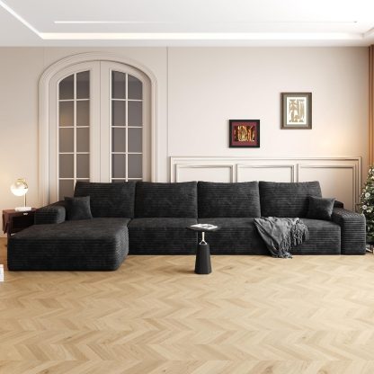 135" Oversized Compressed Sectional Sofa - 33D High-Density Foam Cloud Couch with Deep Seat - Minimalist 3-Piece Corduroy Upholstered Boneless Modular Lounge Couch / Breathable material, Full Foam, Anti-slip