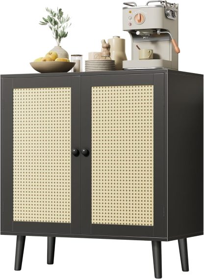 Huuger Buffet Cabinet with Storage Cabinet with PE Rattan Decor Doors Accent Sideboard Buffet