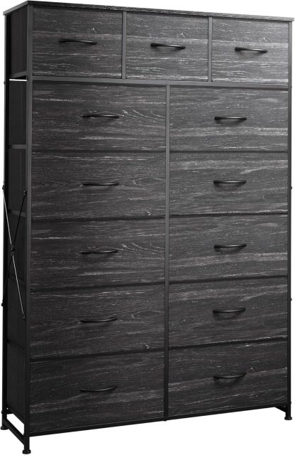 WLIVE Storage Organizer Unit with 13 Fabric Bins, Storage Drawers Organizer with Steel Frame, Tall Storage Tower Organizaton for Living Room, Hallway, Office, Charcoal Black