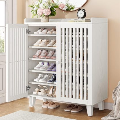 IRONCK Shoe Cabinet with Slatted Doors, 6-Tier Shoe Storage Cabinet