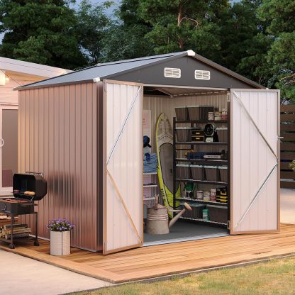 Aoxun 7.4x5.3FT Shed with Floor Galvanized Steel Outdoor Storage Shed Metal Garden Shed