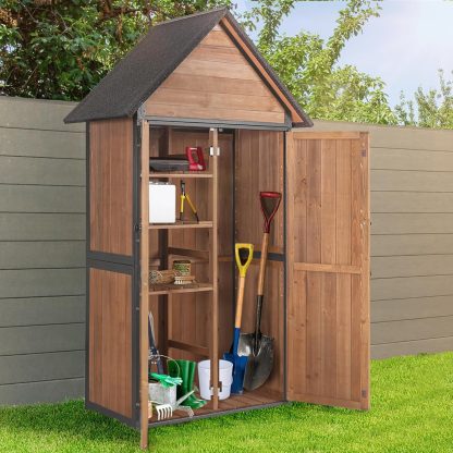 Sheds Outdoor Storage Garden Shed with Metal Frame Structure and Adjustable Shelves