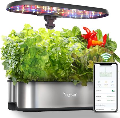 Hydroponic Planting System, 12 Indoor Smart Herb Garden Set, Indoor Garden, App and WiFi Control, with 24W Grow LED, 5.5L Water Tank, Pump System, Automatic Timer