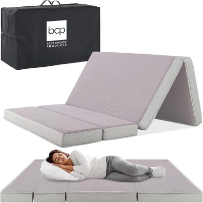 4in Portable Queen-Size Mattress, Tri-Fold Mattress for Camping, Guest, Toddler