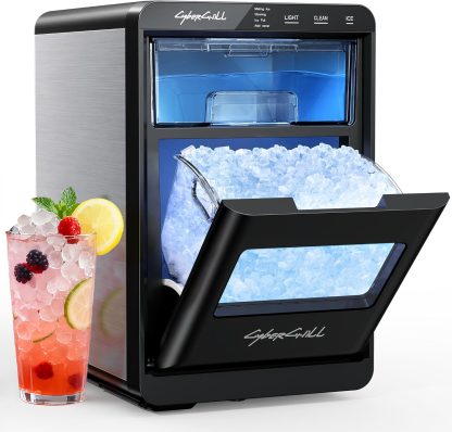 CyberChill Nugget Ice Maker Countertop 44lbs Per Day Pebble Sonic Ice Makers Machine Chewable Pellet Ice with Self-Cleaning Removable Water Tank See Through Window for Home/Kitchen/Office