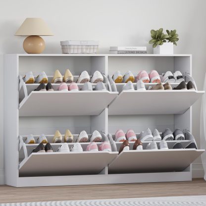 Shoe cabinet with 3 flip-top drawers, concealed wooden shoe cabinet.