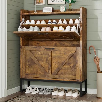 Shoe Cabinet, Shoe Storage Cabinet with 2 Flip Drawers & Adjustable Shelf