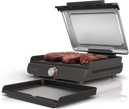 Ninja Griddle and Indoor Grill, 14’? Electric Grill, For Steak, Burgers, Salmon, Veggies, and More, Pancake Griddle, Nonstick, Dishwasher Safe, 500F, Even Cooking, Silver, GR101
