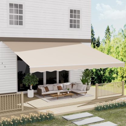 13' x 10' Awning for Patio, Sunsetter Retractable Awning Waterproof Cover Outdoor Patio Canopy, Sun Shade with Manual Crank Handle, Porch Shades for Outdoor, House, Deck, Dark Gray