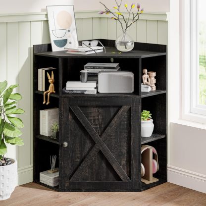 Vabches Corner Cabinet, Corner Storage Shelf with USB Ports and Outlets Industrial Organizer