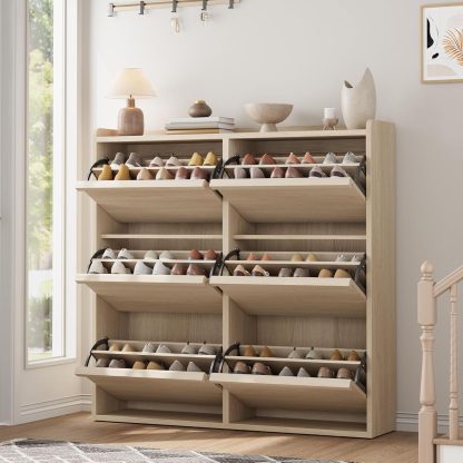 GarveeHome Shoe Cabinet with 3 Flip Top Drawers, Wooden Shoe Cabinet with Adjustable Shelves