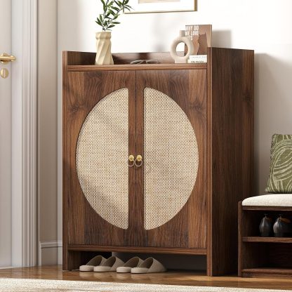 Shoe Cabinet Storage for Entryway - Rattan Entry Way Shoe Storage Cabinet