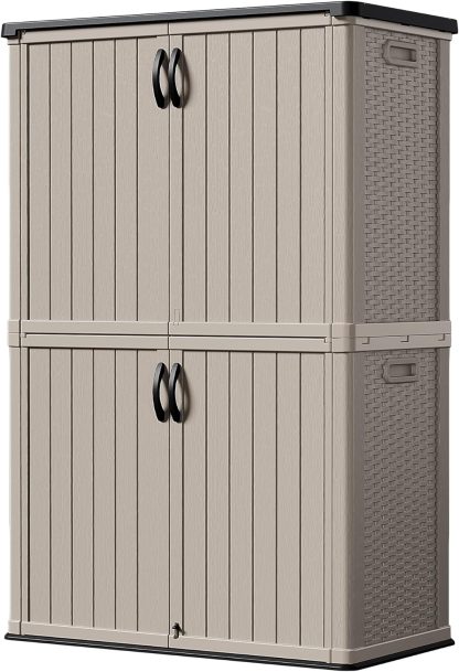 Devoko Outdoor Storage Cabinet 26 Cu Ft with Lockable Doors, Horizontal Storage Shed Waterproof Patio Tools Storage Box for Sofa Cushions, Gardening Tools and Accessories (White)