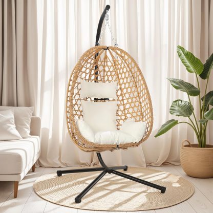 Egg Chair with Stand Patio Wicker Hanging Chair Hammock Swing Chair 350LBS Capacity