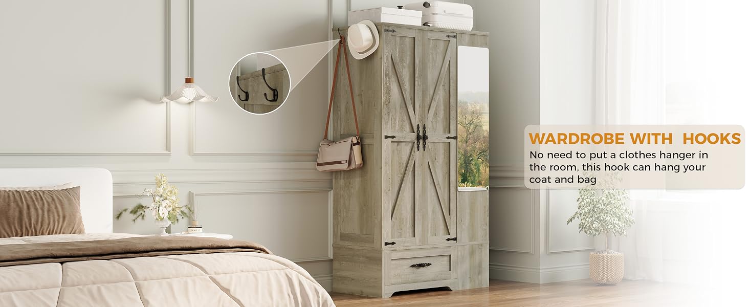 armoire wardrobe closet storage cabinet with doors shelves mirror bedroom closet wooden clothes