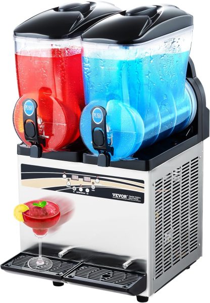 VEVOR Slushy Machine 15Lx2 Double Tank Commercial Margarita Machine 120 Cups Stainless Steel