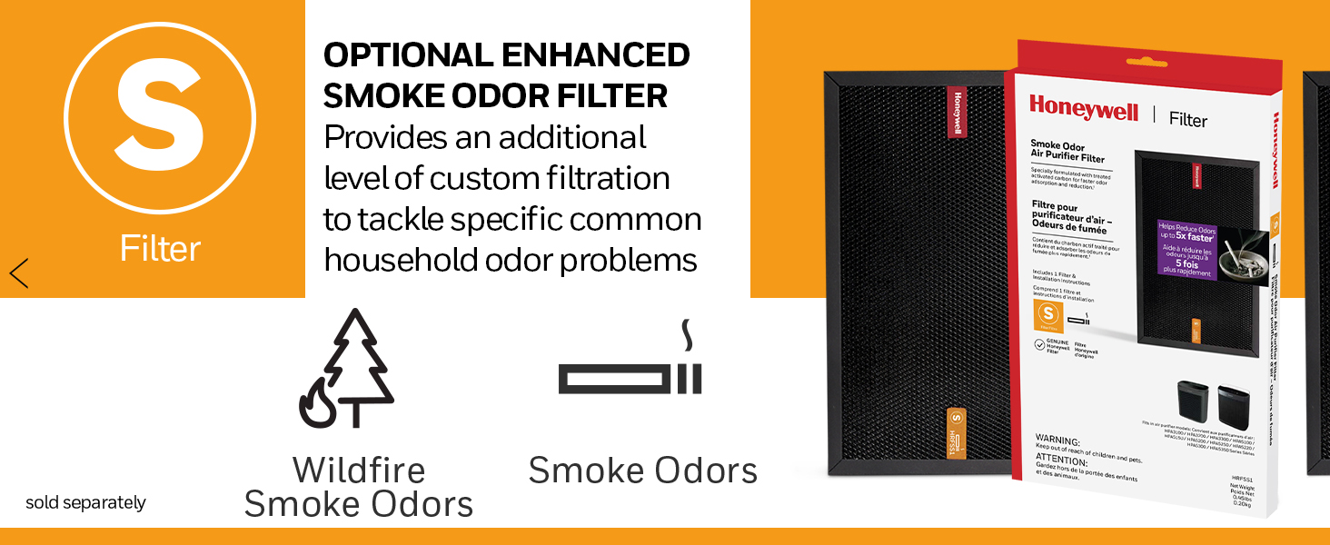 Honeywell HEPA S Air purifier filter for Wildfire smoke odors pet odors
