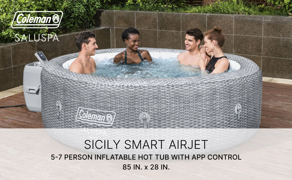 Coleman SaluSpa Sicily AirJet Inflatable Hot Tub with 180 Soothing Jets, Gray