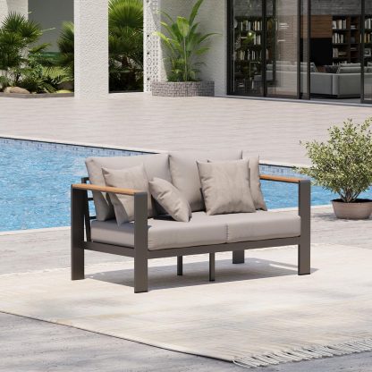 Aluminum Outdoor Patio Furniture Set with Coffee Table, 4 Piece Patio Conversation Sets with Washable Thick Cushions, Outdoor Sectional Furniture Set for Poolside, Balcony, Deck, Gray
