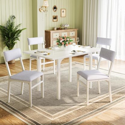 HUAHUU Dining Table Set for 4 Extendable Kitchen Table Cushion Chairs Rectangle Dining Table