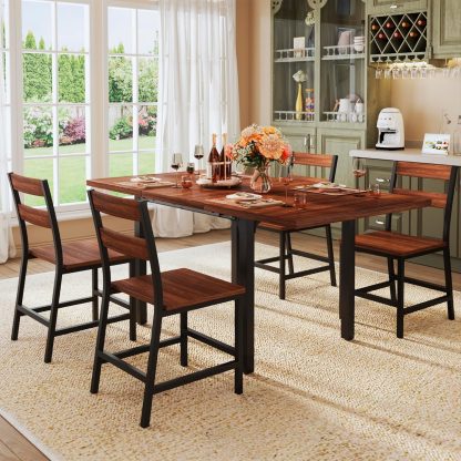 Dining Table Set for 4 Extendable Kitchen Table Set Curved Backrest Dining Room Table