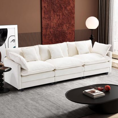 Ihanherry 146" U-Shaped Modern Sofa Modular Sectional Cloud Couch with 2 Ottoman, 6-Seat Chenille Deep Seat Sofa with 6 Pillows for Living Room, Bedroom and Apartment, Grey