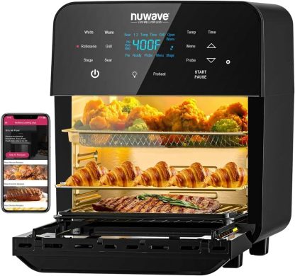 Nuwave Brio 15.5Qt Air Fryer Broiler 50°-425°F Temperature Control Integrated Smart Thermometer