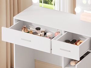 White LED bulb vanity Drawers