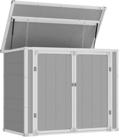 Amopatio 41 Cu Ft Horizontal Outdoor Storage Shed Resin Trash Can Storage Resin Shed Garden Tools