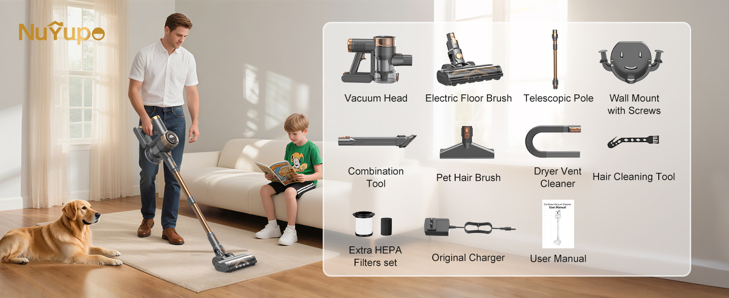 NuYupo DHC100 Cordless Vacuum Cleaner Stick Handhed Upright Vacuums Cleaners vac for home pet hair