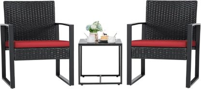 Flamaker 3 Pieces Patio Set Outdoor Wicker Furniture Sets Modern Rattan Chair Conversation Sets