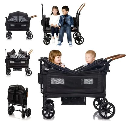Wagon Stroller for 2 Kids Cargo-Travel Stroller Push-Pull Double Wagon Lightweight Folding Stroller