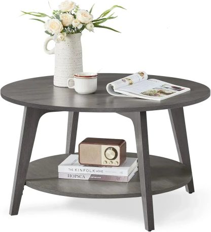 VASAGLE Round Coffee Table 2 Tier Coffee Table with Storage for Living Room 31.5 x 17.7 Inches