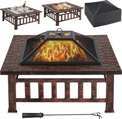Yaheetech Multifunctional Fire Pit Table Square Metal Firepit Stove Backyard Patio Garden Fireplace