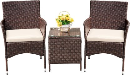 Devoko Patio Porch Furniture Sets 3 Pieces PE Rattan Wicker Chairs Outdoor Garden Furniture Sets