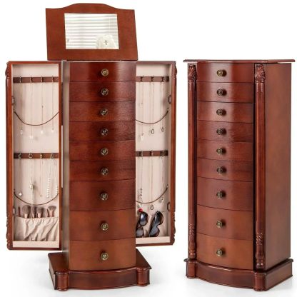 Large Jewelry Armoire Cabinet Standing Cambered Front Storage Chest Standing Jewelry Armoire