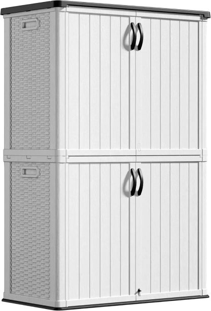 Greesum Outdoor Horizontal Storage Shed 27 Cu.ft Resin Large Storage Box for Garden Patio