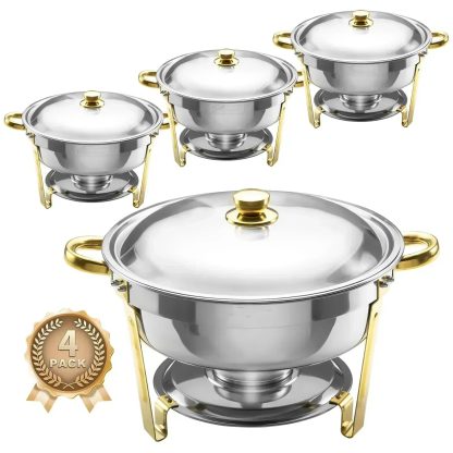 Chafing Dishes for Buffet 4 Pack 6QT Round Chafing Dishes Stainless Steel Chafing Dish Buffet Set