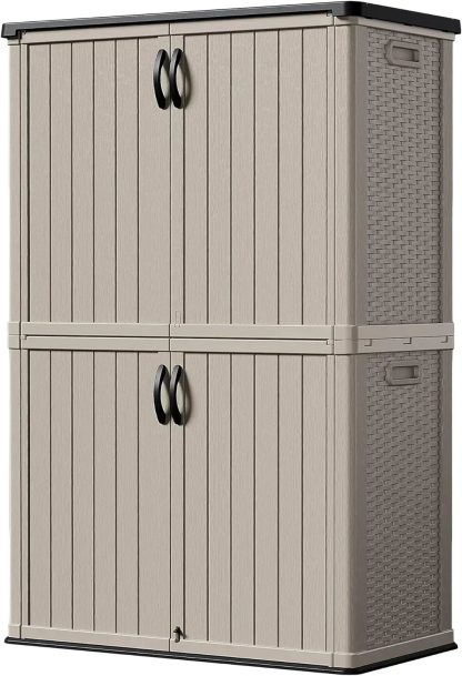 Devoko Outdoor Storage Cabinet 26 Cu Ft with Lockable Doors Horizontal Storage Shed Waterproof