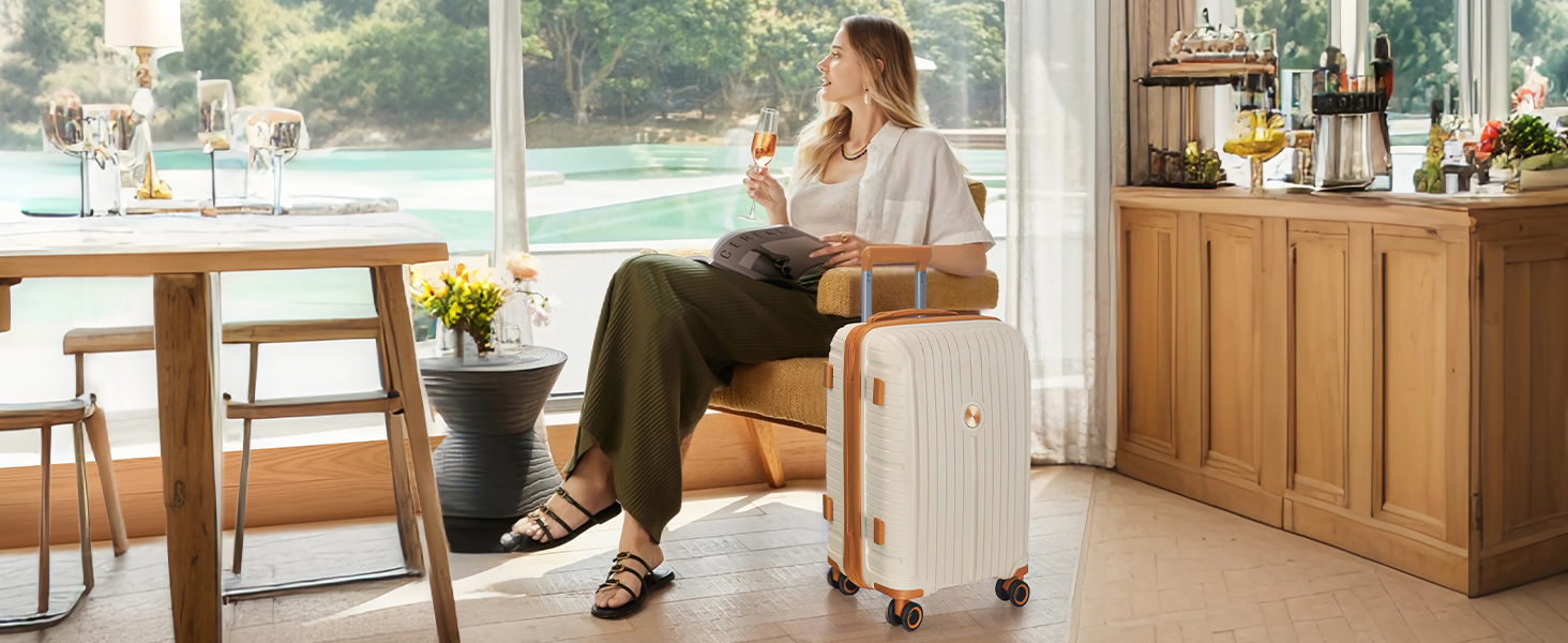 TR015 3 Piece Luggage Set Top Scene Image Beige Brown