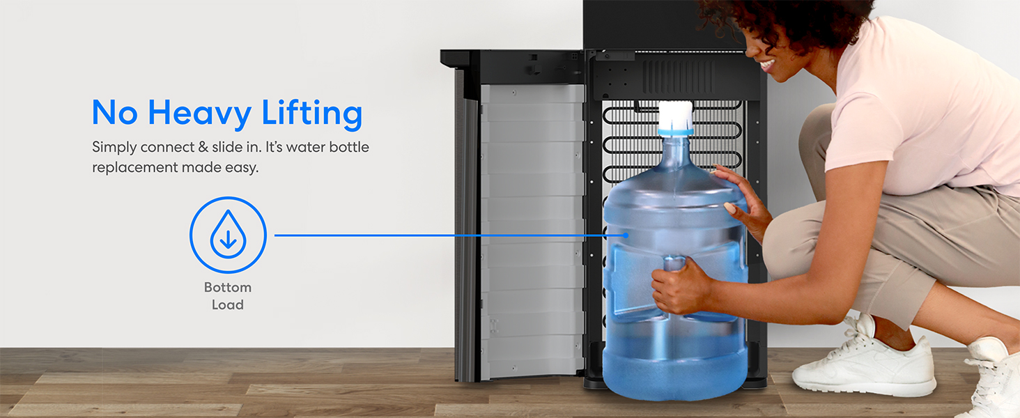 No Heavy Lifting: Simply connect &amp; slide in. It’s water bottle replacement made easy.