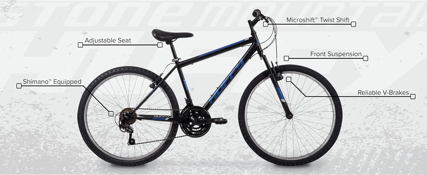 Huffy Stone Mountain mountain bike with front suspension and rugged all terrain tires