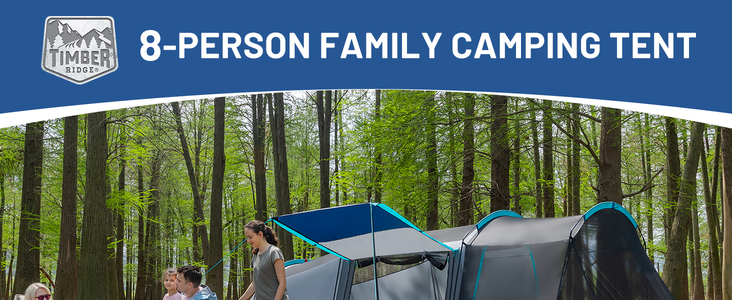 TIMBER RIDGE Family Camping Tent 8-Person with Screen Room