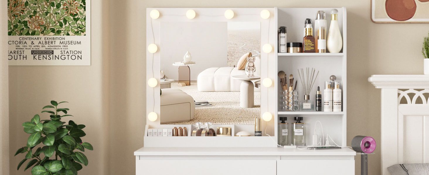 vanity with mirror and lights