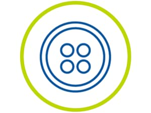 Image icon of a blue four-holed button with a green circular border