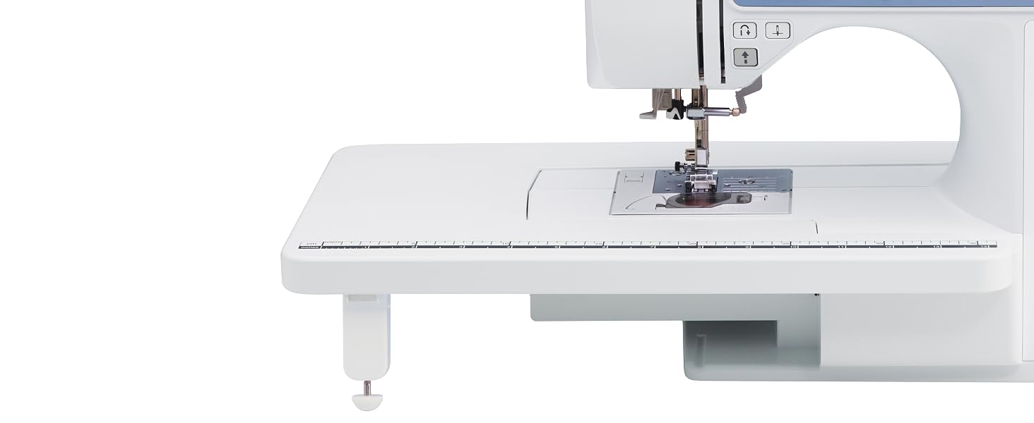 Close-up frontal image with feed system, table extension, and table ruler visible