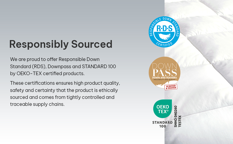 RDS OEKO-TEX STANDARD Responsible down standard RDS certified goose down comforter ethical sourcing